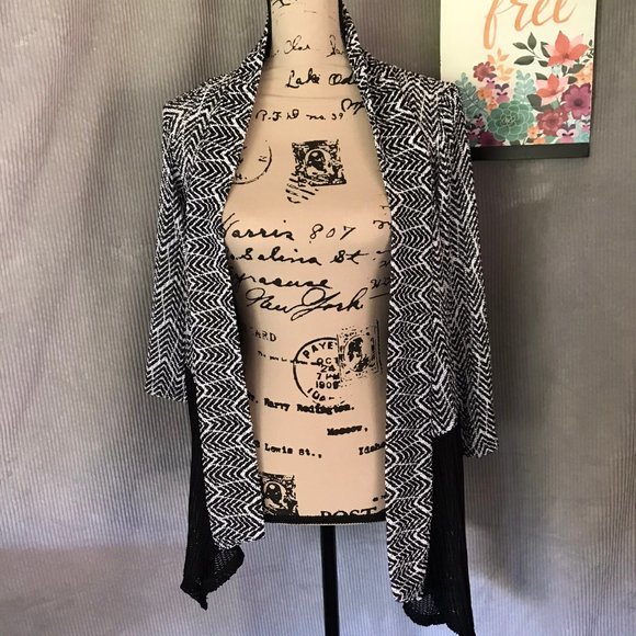 CHICO'S black white mesh kimono light cardigan 0X - Picture 4 of 14